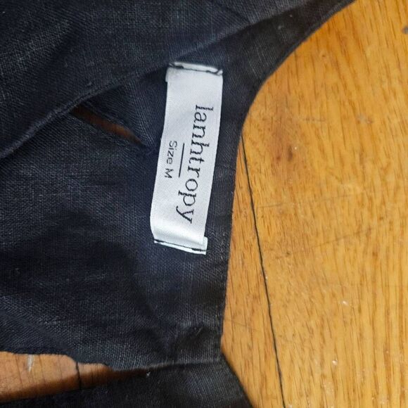 Lanhtropy Womens Top Size M Black Cut Outs V Neck Pure Linen - Picture 3 of 6